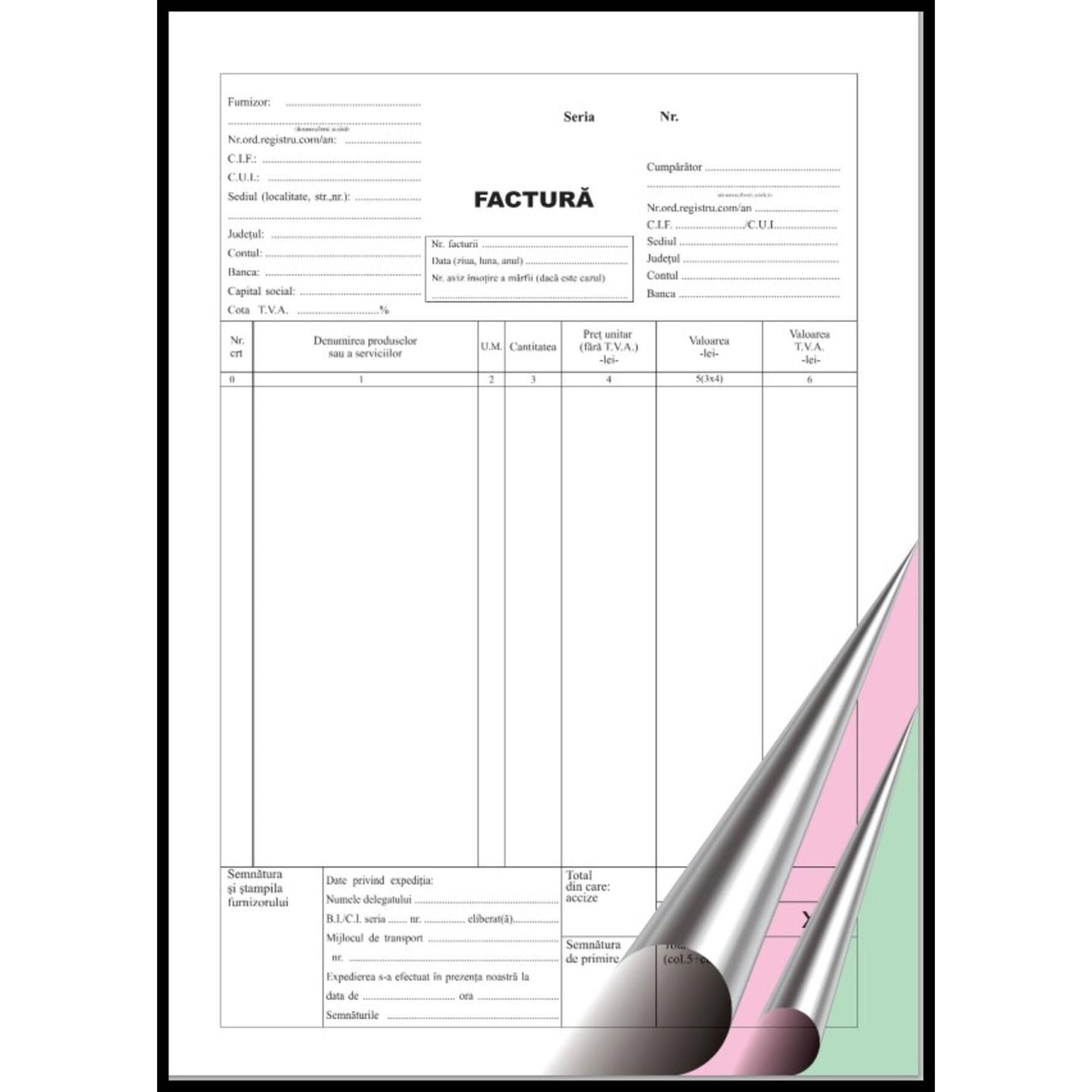 Factura autocopiativa, 3 exemplare - A4
