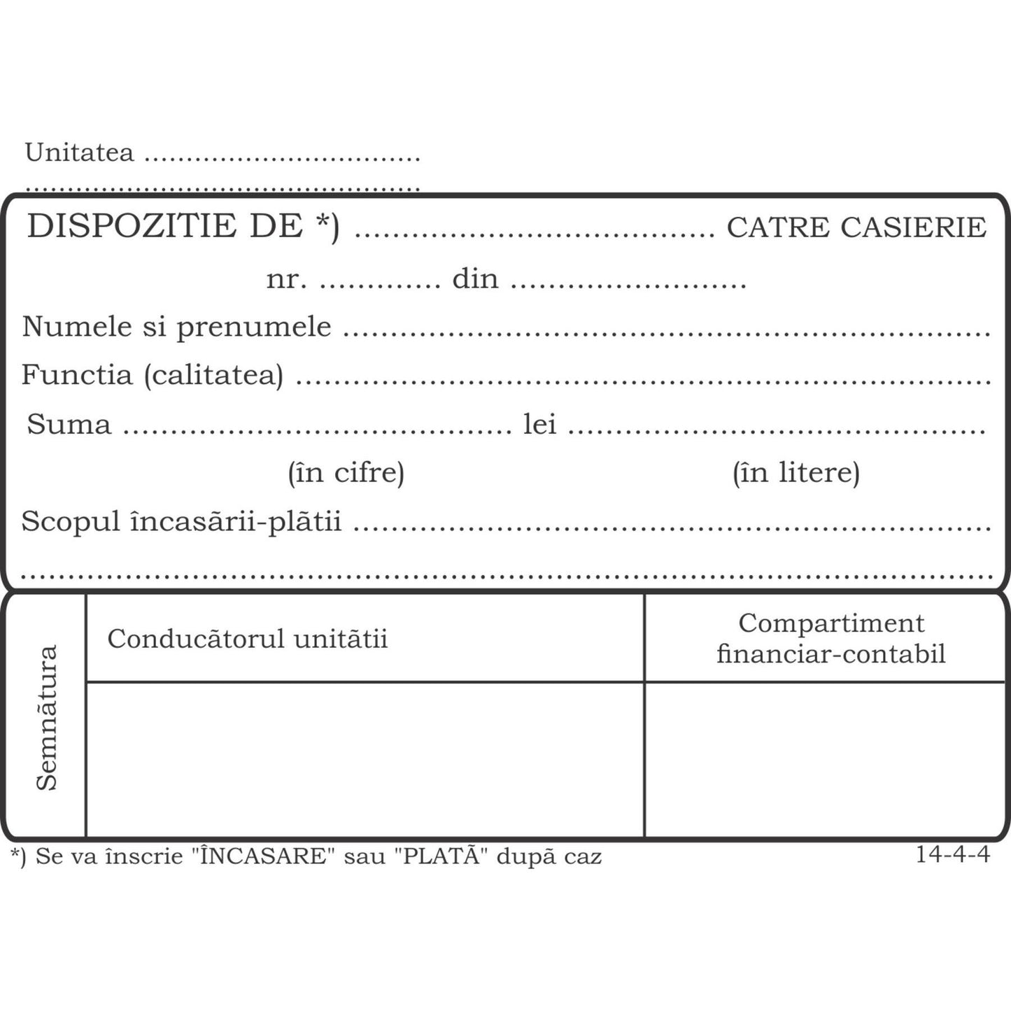 Dispozitie de plata caserie - A6