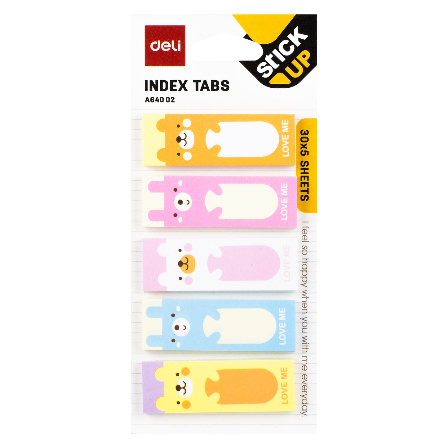 Index adeziv, hartie, 5 x 15 x 45 mm, 5 modele animale, buline, 30 file - Deli