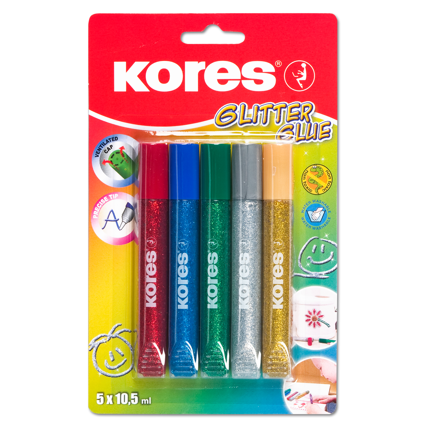 Lipici lichid glitter 5 culori x 10.5ml - KORES