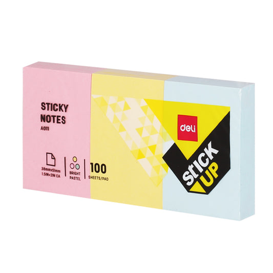Notes adeziv, hartie, 3 x 38 x 51 mm 3 culori x 100 file - Deli