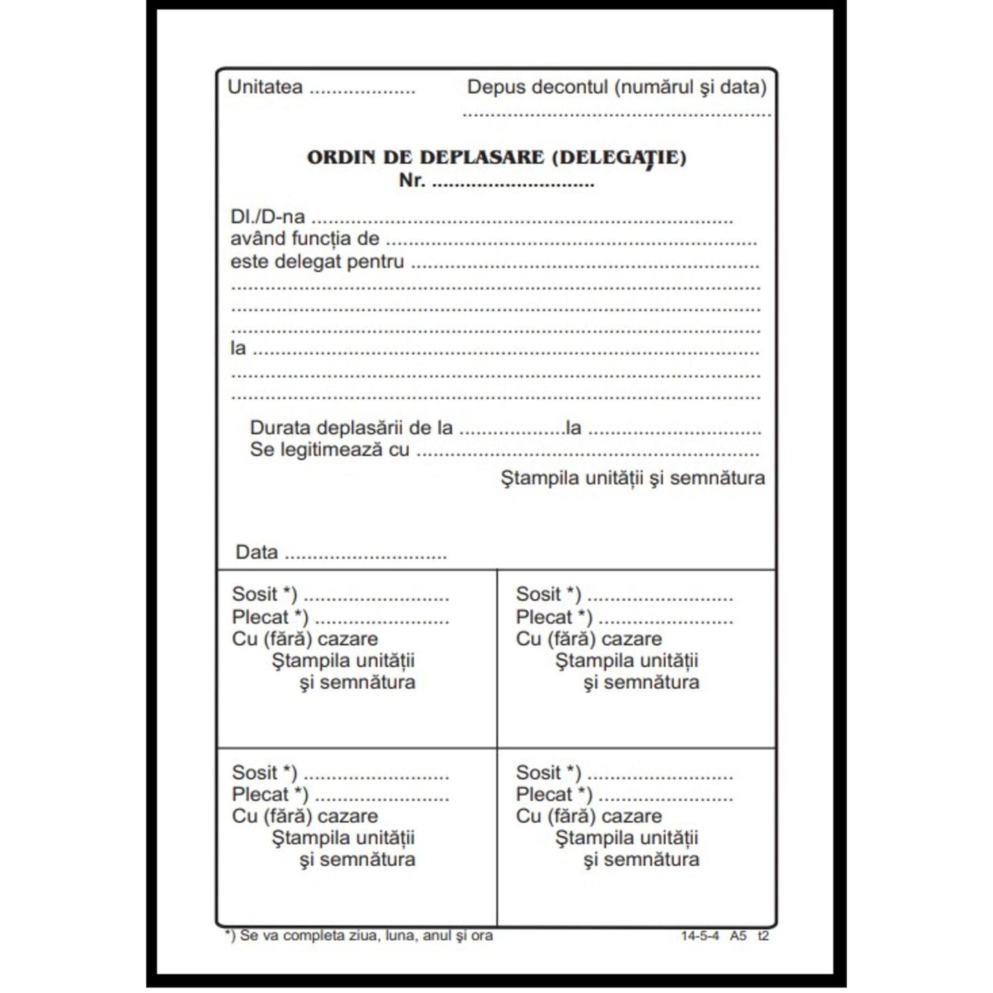 Ordin de deplasare/delegatie - A5