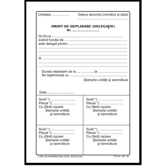 Ordin de deplasare/delegatie - A5