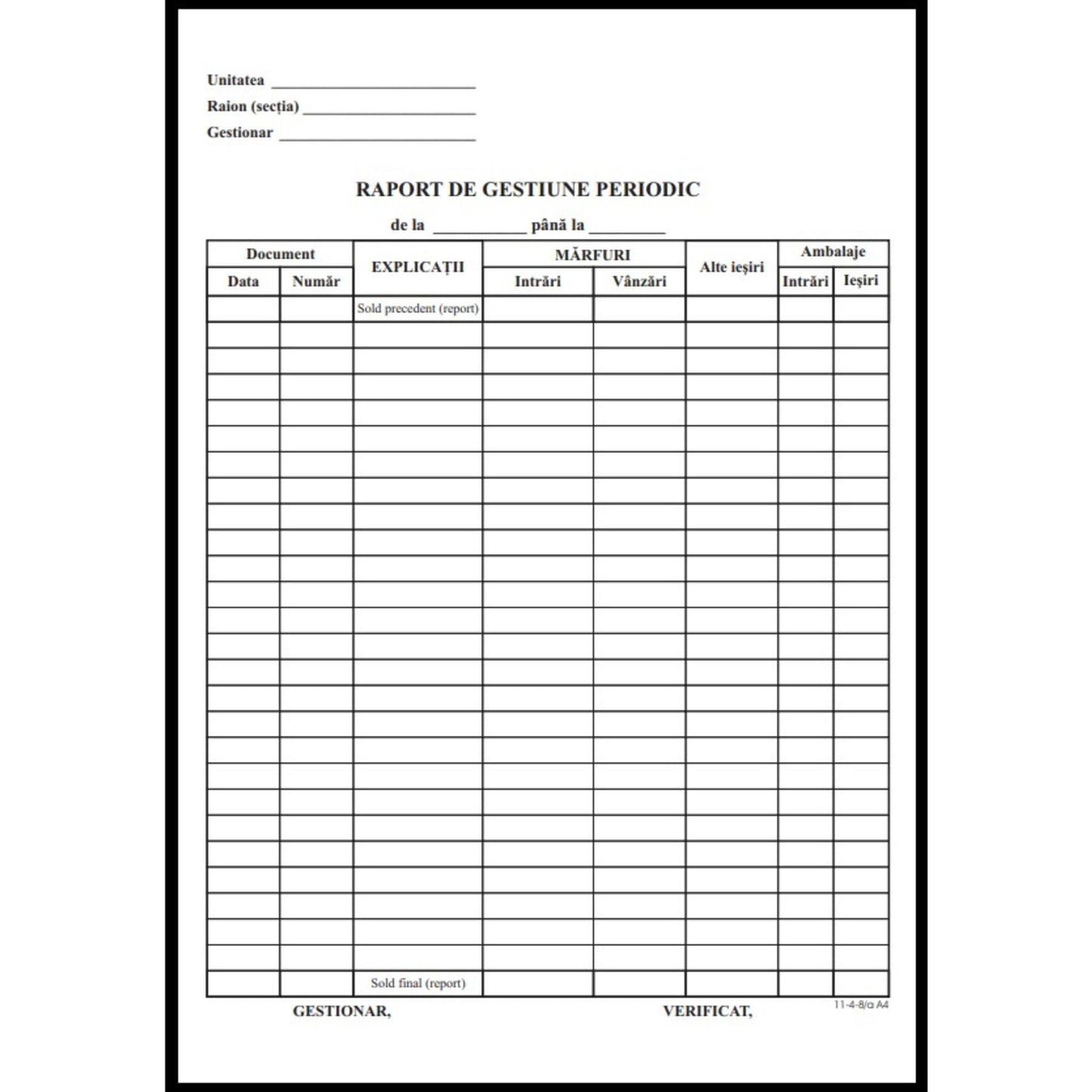 Raport de gestiune periodic - A4