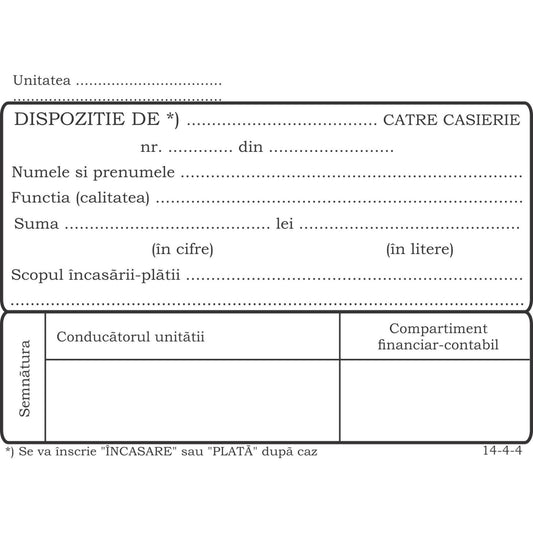 Dispozitie de plata caserie - A6