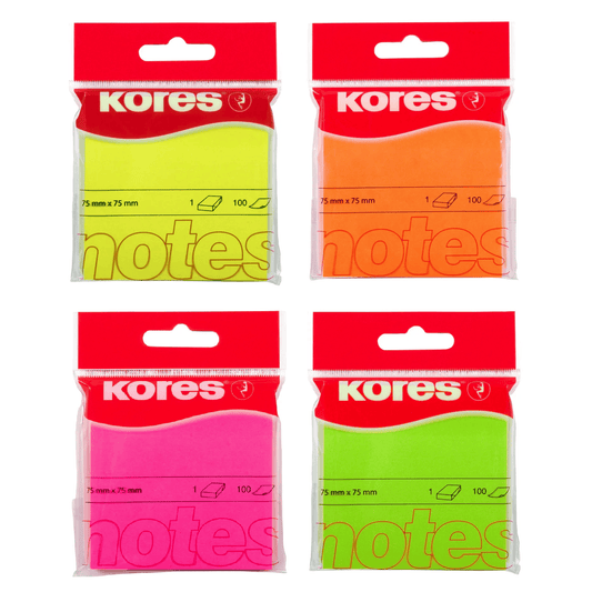 Notes adeziv, hartie, 75 x 75 mm, diverse culori, 100 file/set - Kores