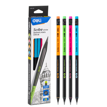 Creion grafit cu guma lemn negru 2B - DELI