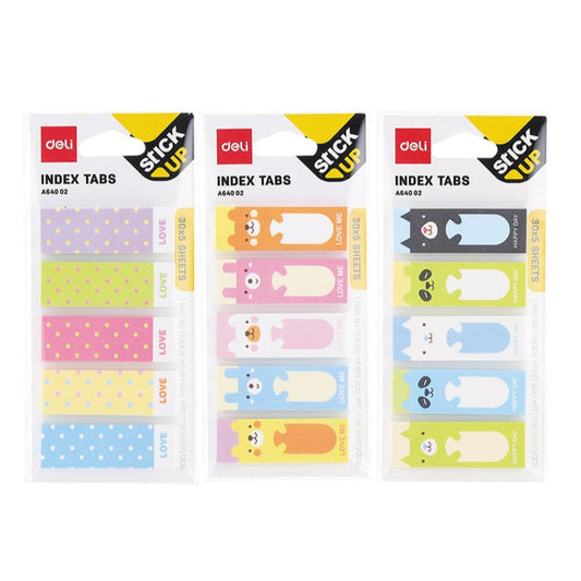 Index adeziv, hartie, 5 x 15 x 45 mm, 5 modele animale, buline, 30 file - Deli