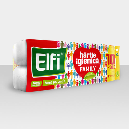 Hartie igienica, 10 role, 2 straturi - Elfi Family