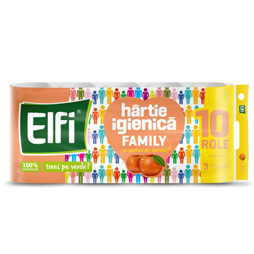 Hartie igienica, 10 role, 3 straturi - Elfi Family