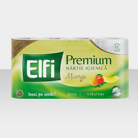 Hartie igienica, 8 role, 3 straturi - Elfi Premium Mango