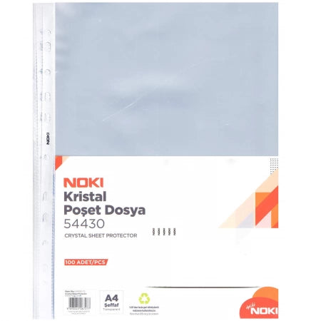 File protectie, A4, 75 microni, cristal, 100 buc/set - NOKI