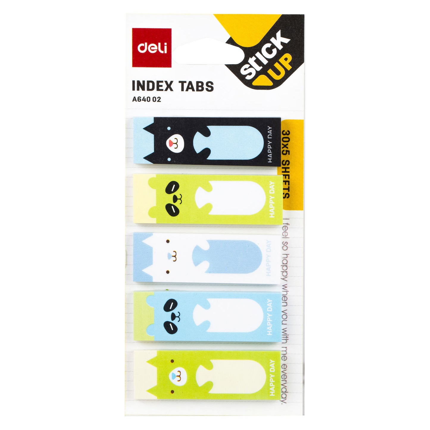 Index adeziv, hartie, 5 x 15 x 45 mm, 5 modele animale, buline, 30 file - Deli