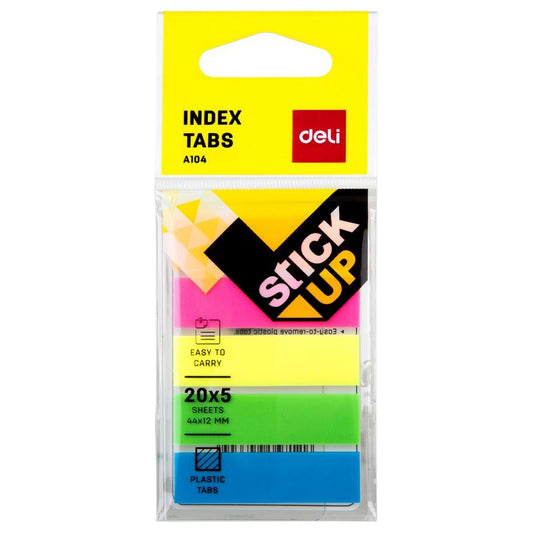 Index adeziv, plastic, 12 x 44 mm, 5 culori x 20 file - Deli