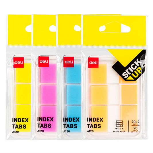 Index adeziv, plastic,  set 2 x 38 x 18 + 1 x 38 x25 mm, div culori x 20 file - Deli