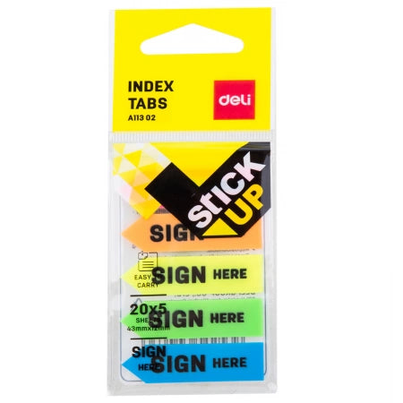 Index adeziv, plastic, SIGN HERE, 12 x 44 mm, 5 culori, 20 file - Deli