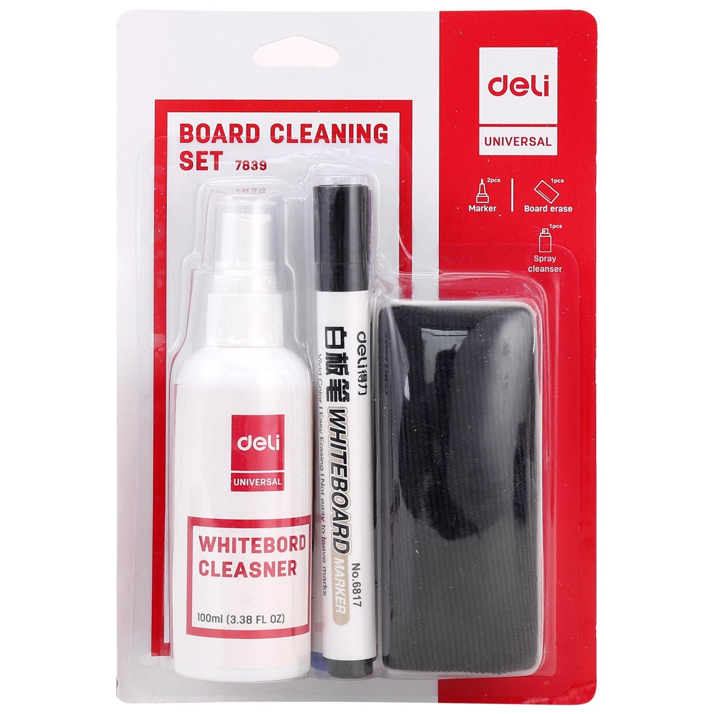 Kit whiteboard (burete + spray + marker) - Deli