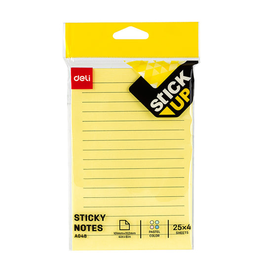Notes adeziv, hartie, 101 x 152 mm 4 x 25 file R-V-G-A liniat - Deli