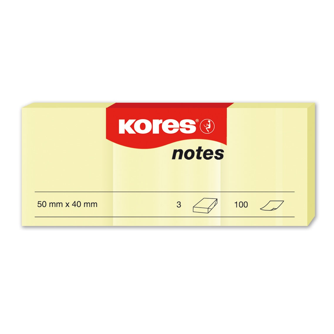 Notes adeziv, hartie, 40 x 50 mm, galben pastel, 3 x 100 file/set - Kores
