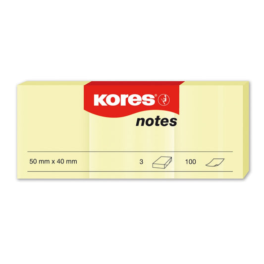 Notes adeziv, hartie, 40 x 50 mm, galben pastel, 3 x 100 file/set - Kores