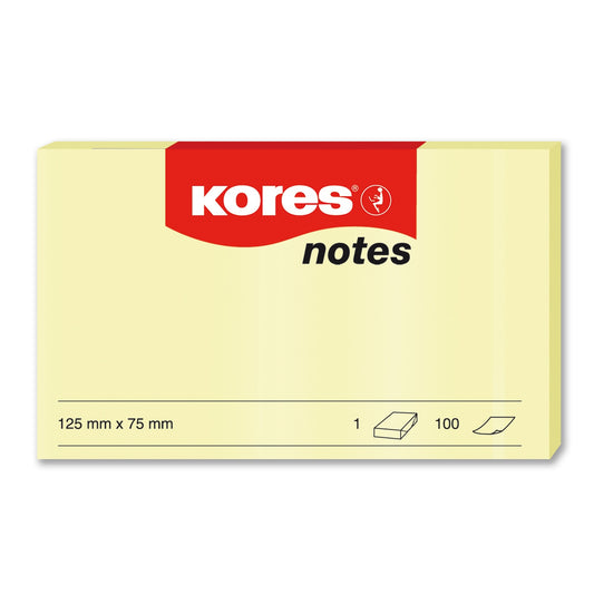 Notes adeziv, hartie, 75 x 125 mm, galben pastel, 100 file/set - Kores