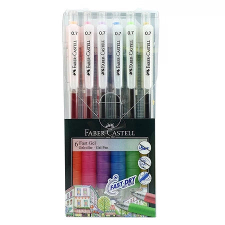 Set 6 bucati, pix cu gel, 0.7 mm - FABER-CASTELL FAST GEL