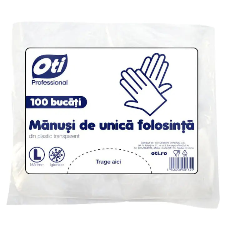 Manusi transparente, de unica folosinta, 100buc/set, marimea L - Oti