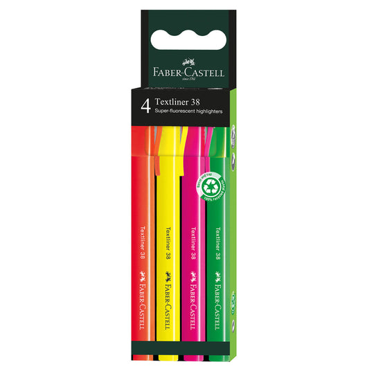 Textmarker, culori fluorescente, 4 buc/set - FABER-CASTELL 38
