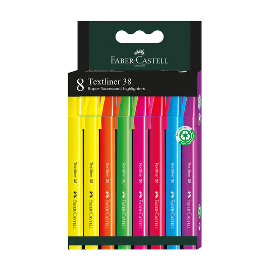 Textmarker, culori fluorescente, 8 buc/set - FABER-CASTELL 38